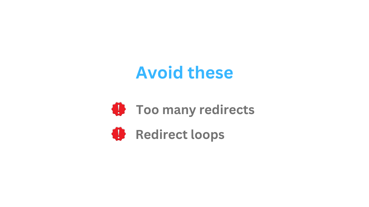 A few things to watch out for when using 301 redirects for SEO, illustrating potential issues or considerations.