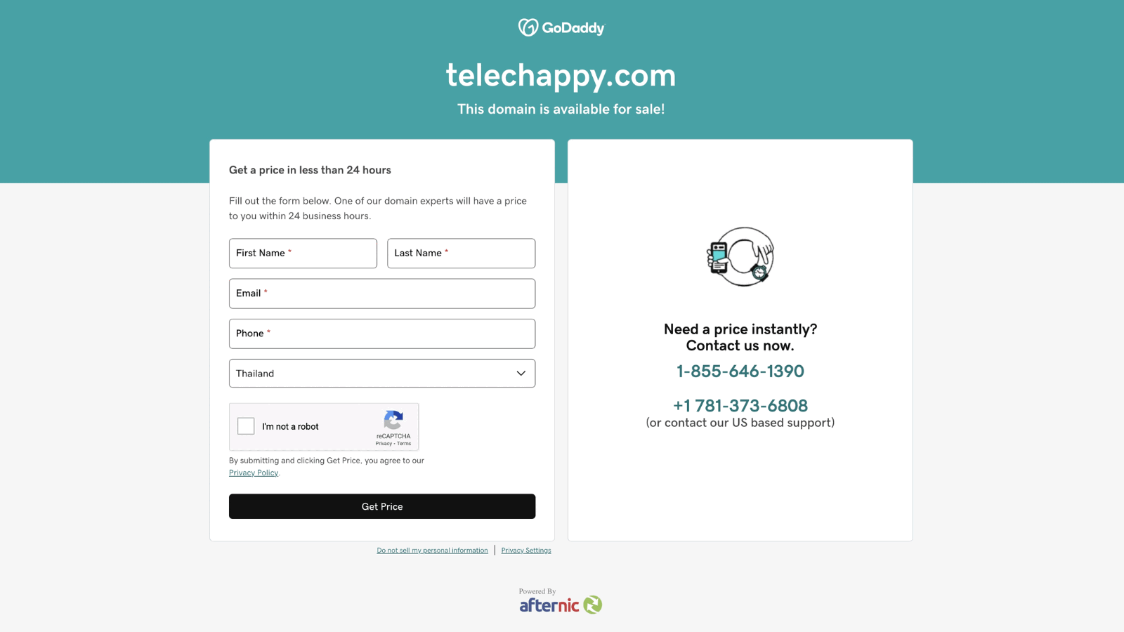 Afternic online marketplace for selling domain names with various options