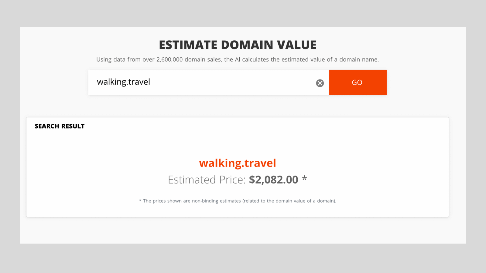 A tool to estimate a domain’s value and determine its approximate price