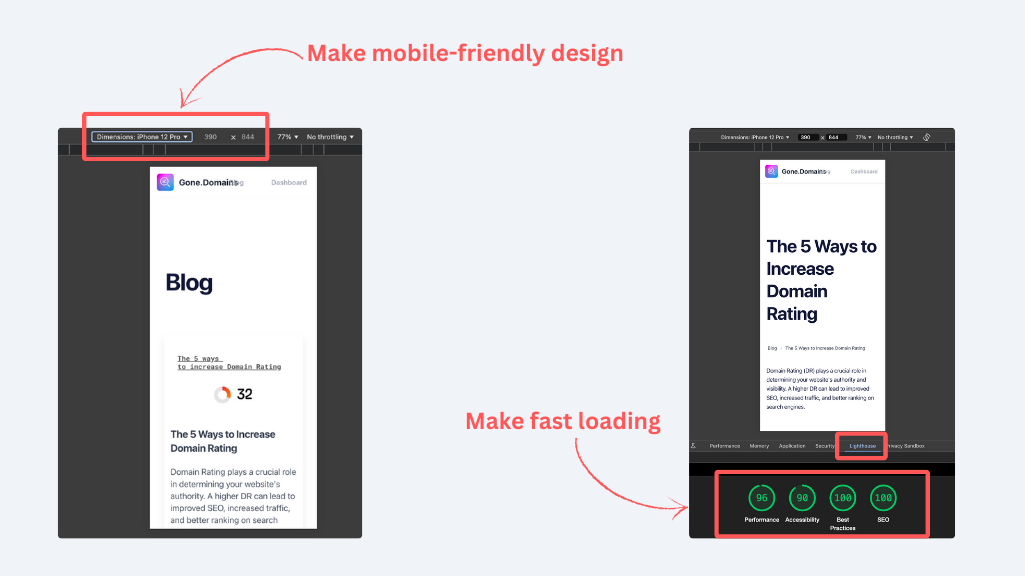 mobile friendly design fast loading