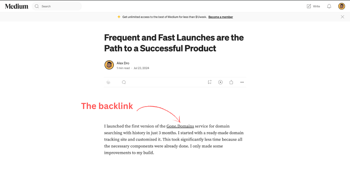 Displaying the link from the article and the link called backlink